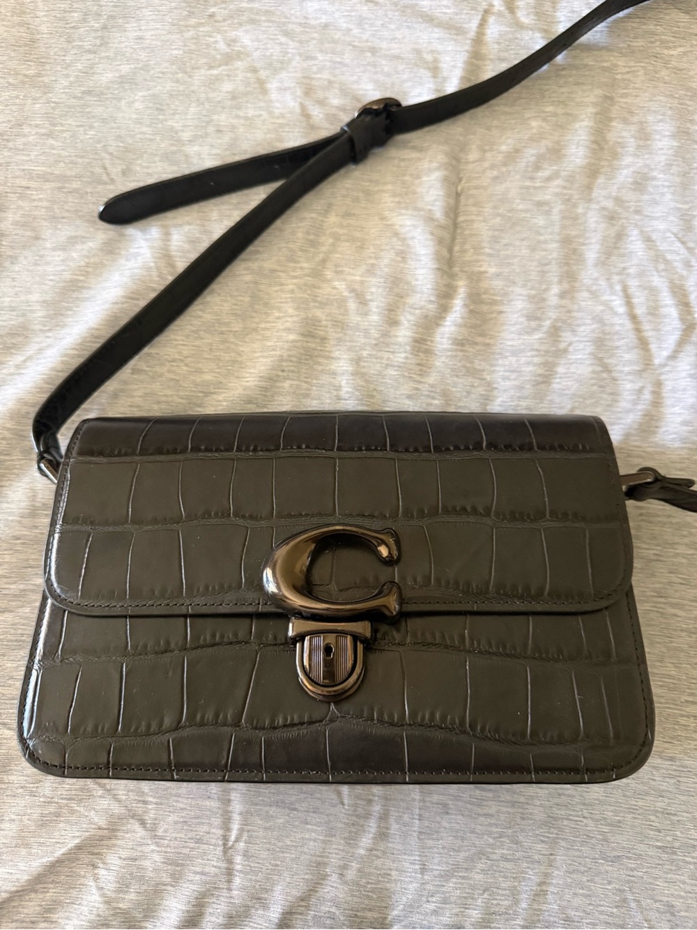 Coach Black Croc-Embossed Leather Crossbody Bag - Picture 10 of 12